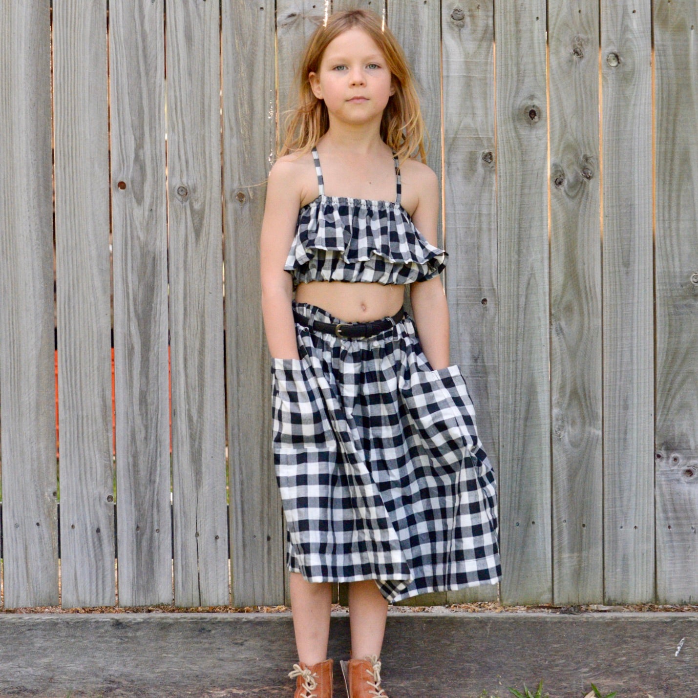 Gingham check long outlet skirt